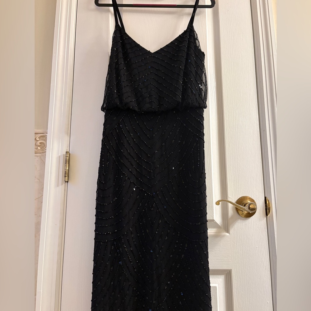Adrianna Papell Black Beaded Maxi Dress